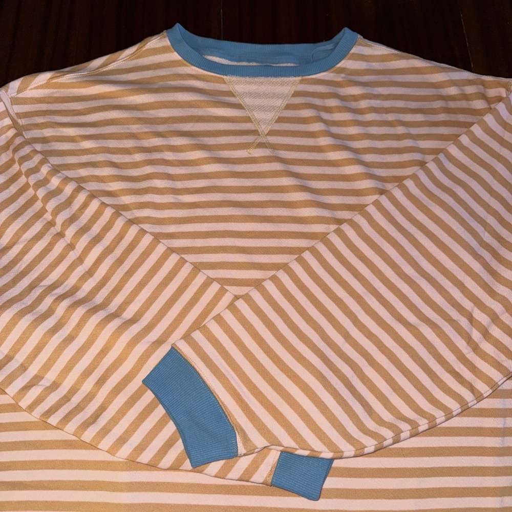 Free People Striped Long Sleeve Tee in Cream and Blue